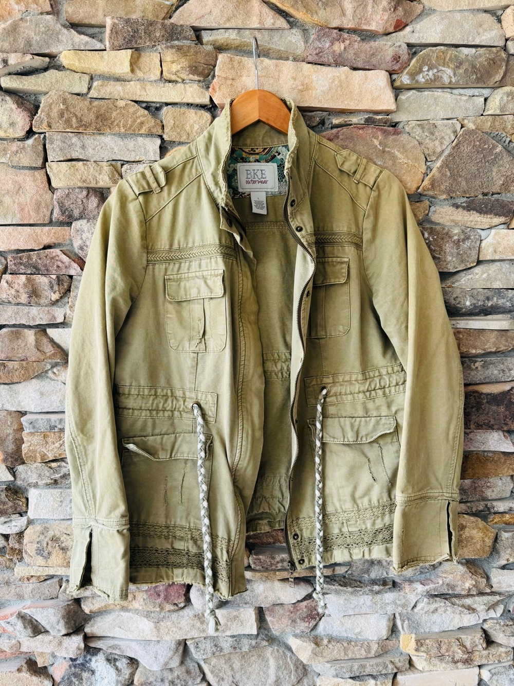 BKE Olive Green Utility Jacket with Drawcord Waist - Women's Large